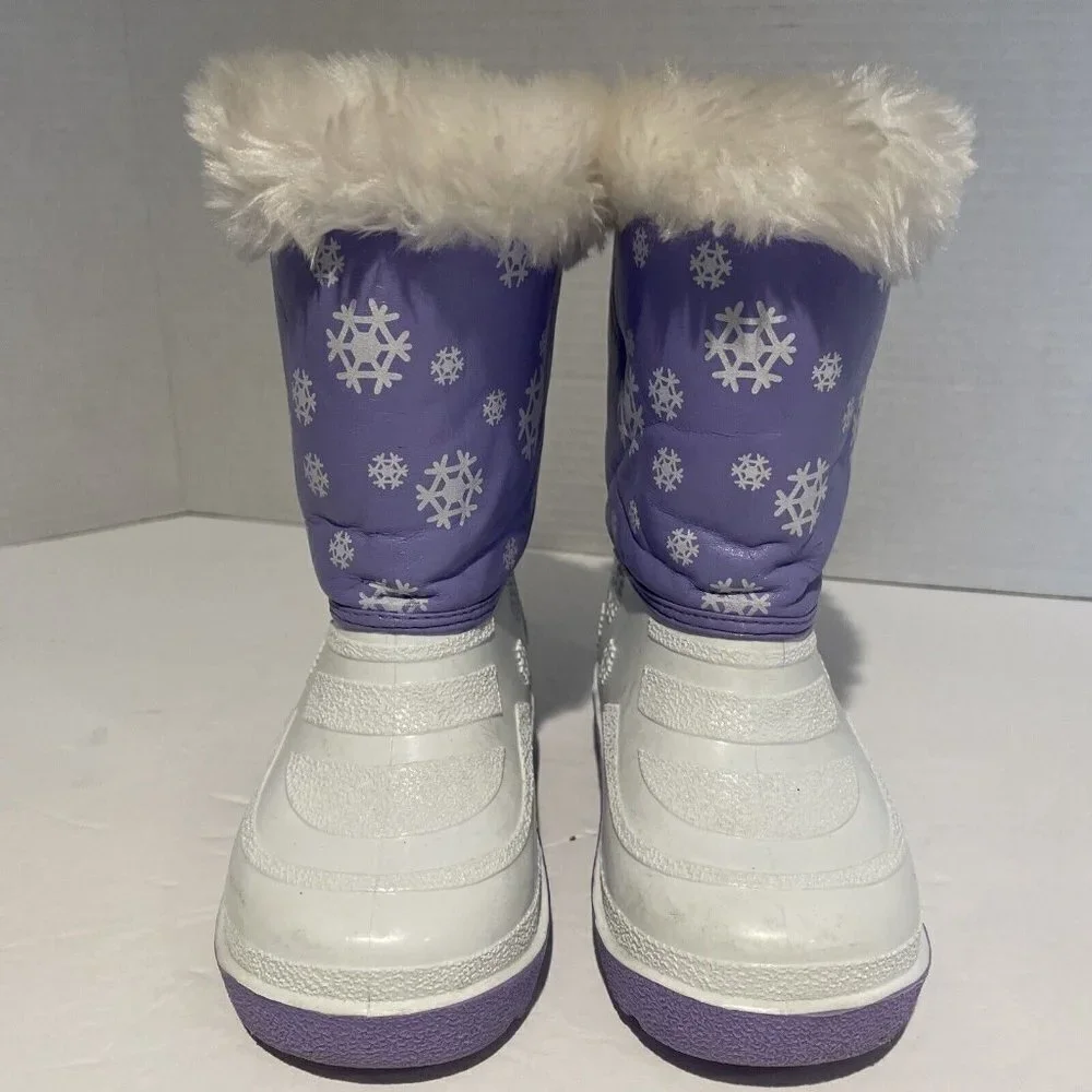 Outbrook Kids Snow Boots Child's Size 8 Faux Fur Lining Waterproof Purple White